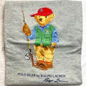 Ralph Lauren Classic Fit Polo Bear T-Shirt in Grey, Fishing Bear, Size L